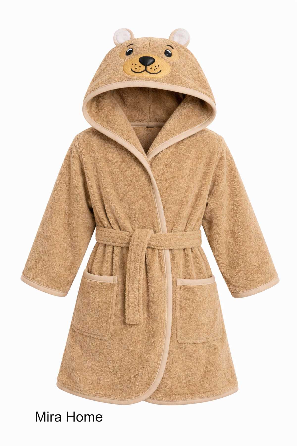 Teddy Bear Embroidered Hooded Kids Bathrobe
