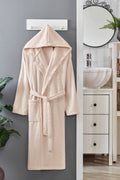 Kapüşonlu Unisex Banyo Bornozu %100 Soft Pamuklu Krem
