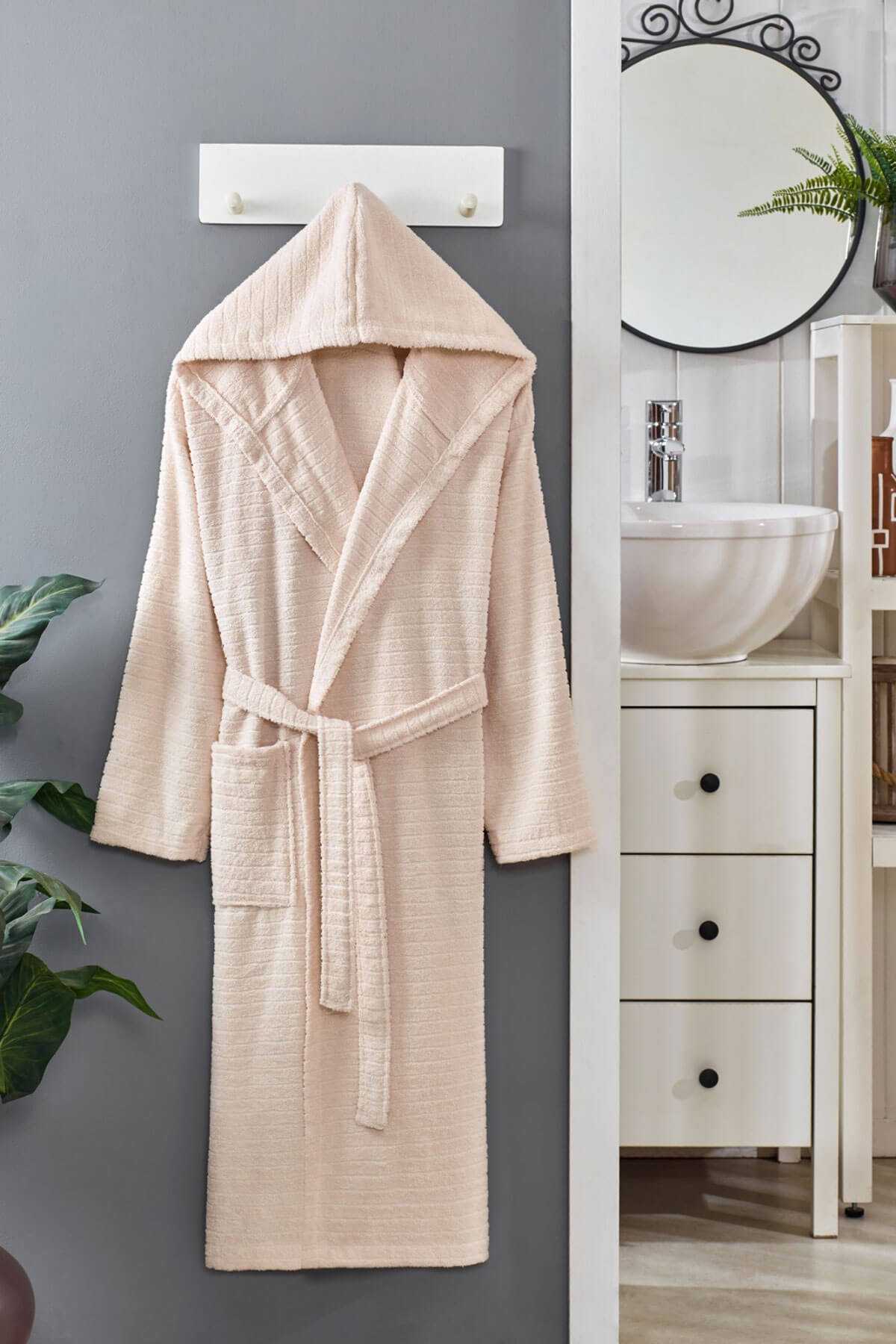 Hooded Unisex Bathrobe 100% Soft Cotton Cream