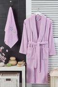 Women's Hooded Bathrobe Set 100% Cotton Lilac