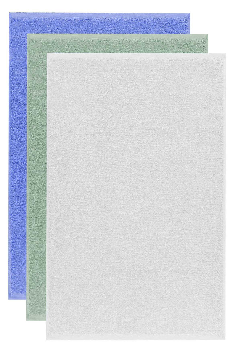 3'lü Düz Renk El Yüz Havlu Seti %100 Pamuklu 50x90 Cm Mavi-Yeşil-Beyaz