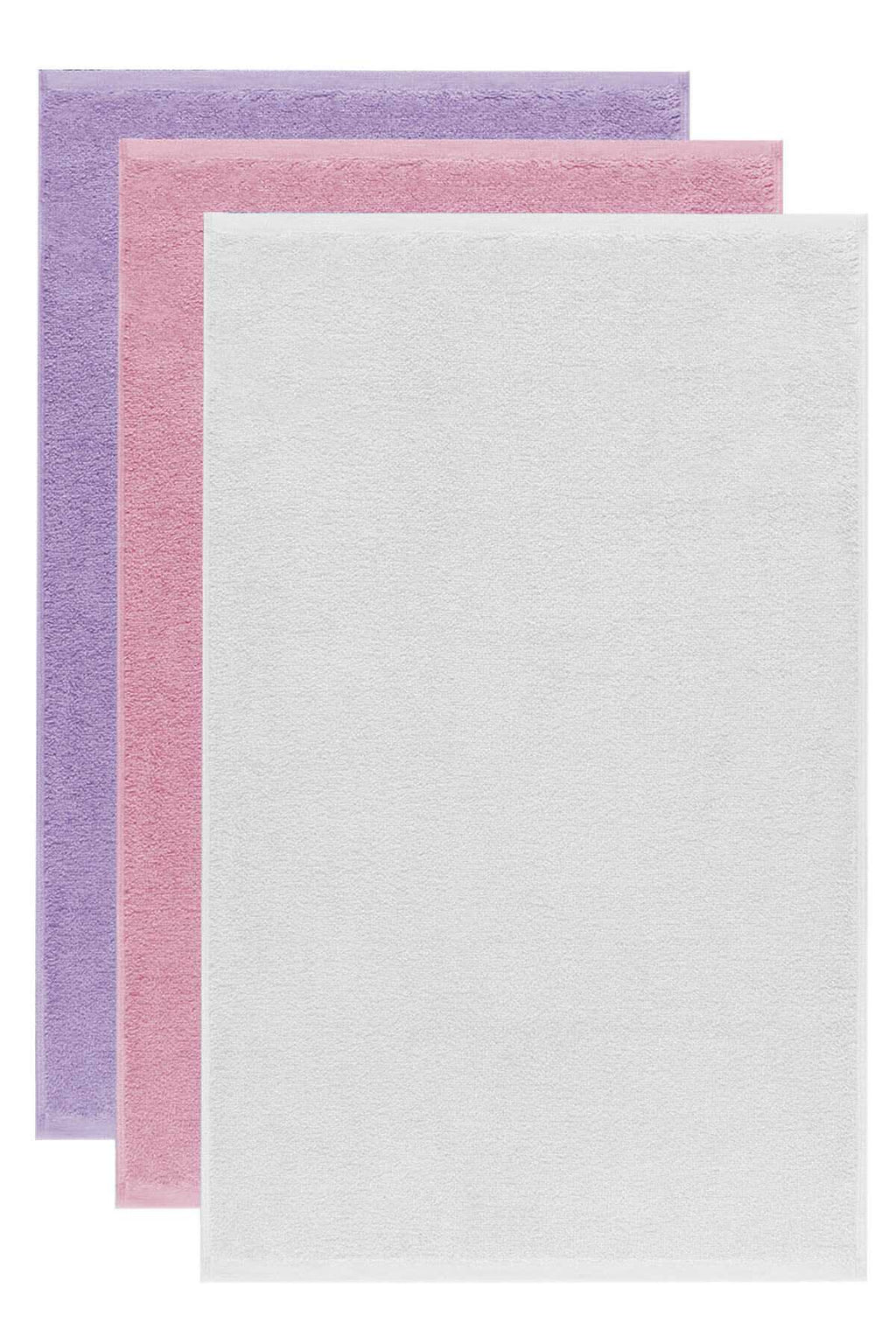 3'lü Düz Renk El Yüz Havlu Seti %100 Pamuklu 50x90 Cm Mor-Pembe-Beyaz