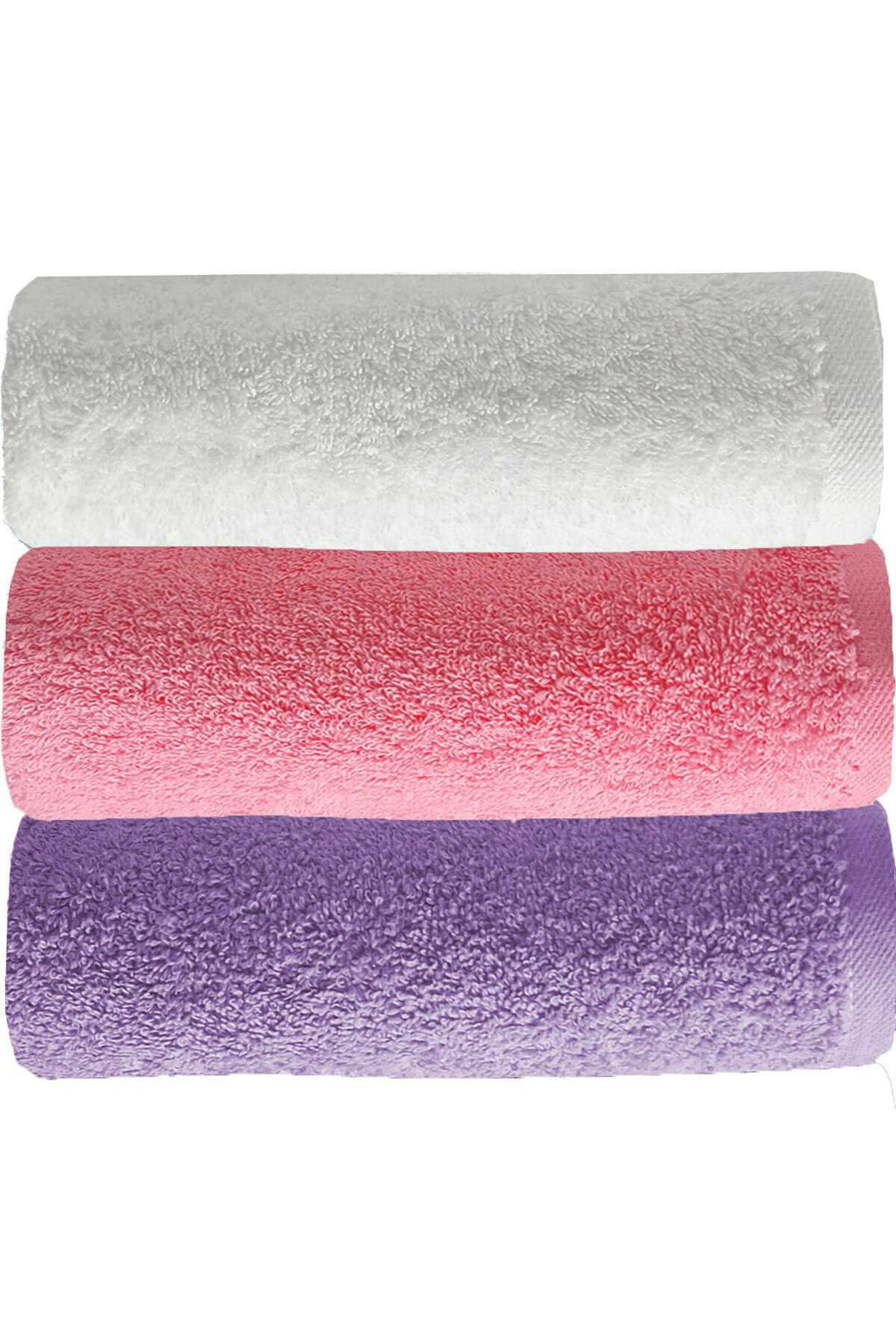 3'lü Düz Renk El Yüz Havlu Seti %100 Pamuklu 50x90 Cm Mor-Pembe-Beyaz