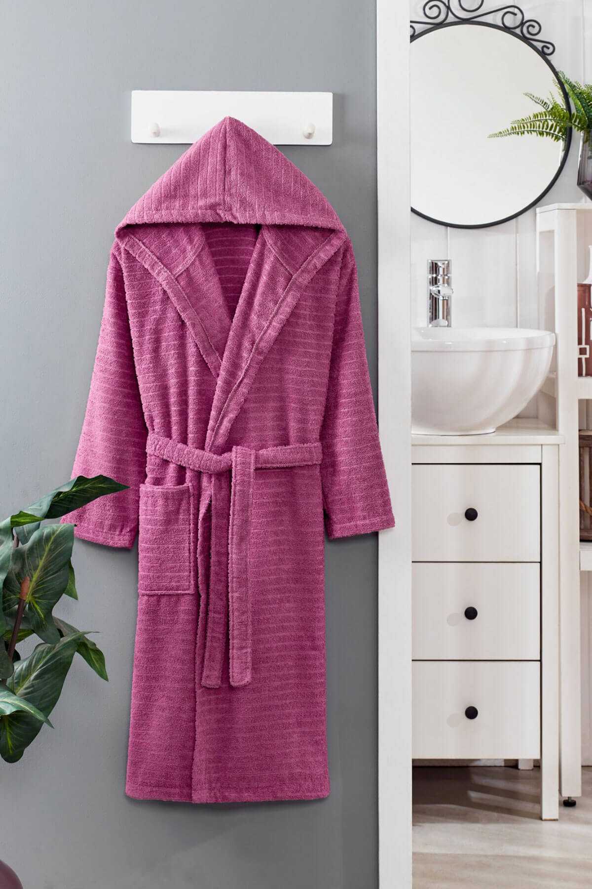 Hooded Unisex Bathrobe 100% Soft Cotton Plum