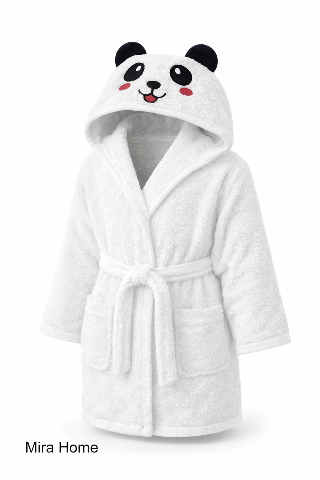 Cute Panda Embroidered White Cotton Hooded Kids Bathrobe