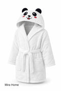 Cute Panda Embroidered White Cotton Hooded Kids Bathrobe