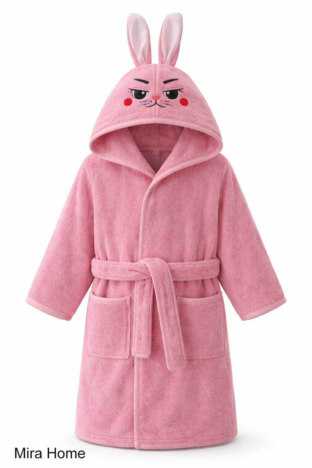 Pink Rabbit Embroidered Hooded Baby and Kids Bathrobe