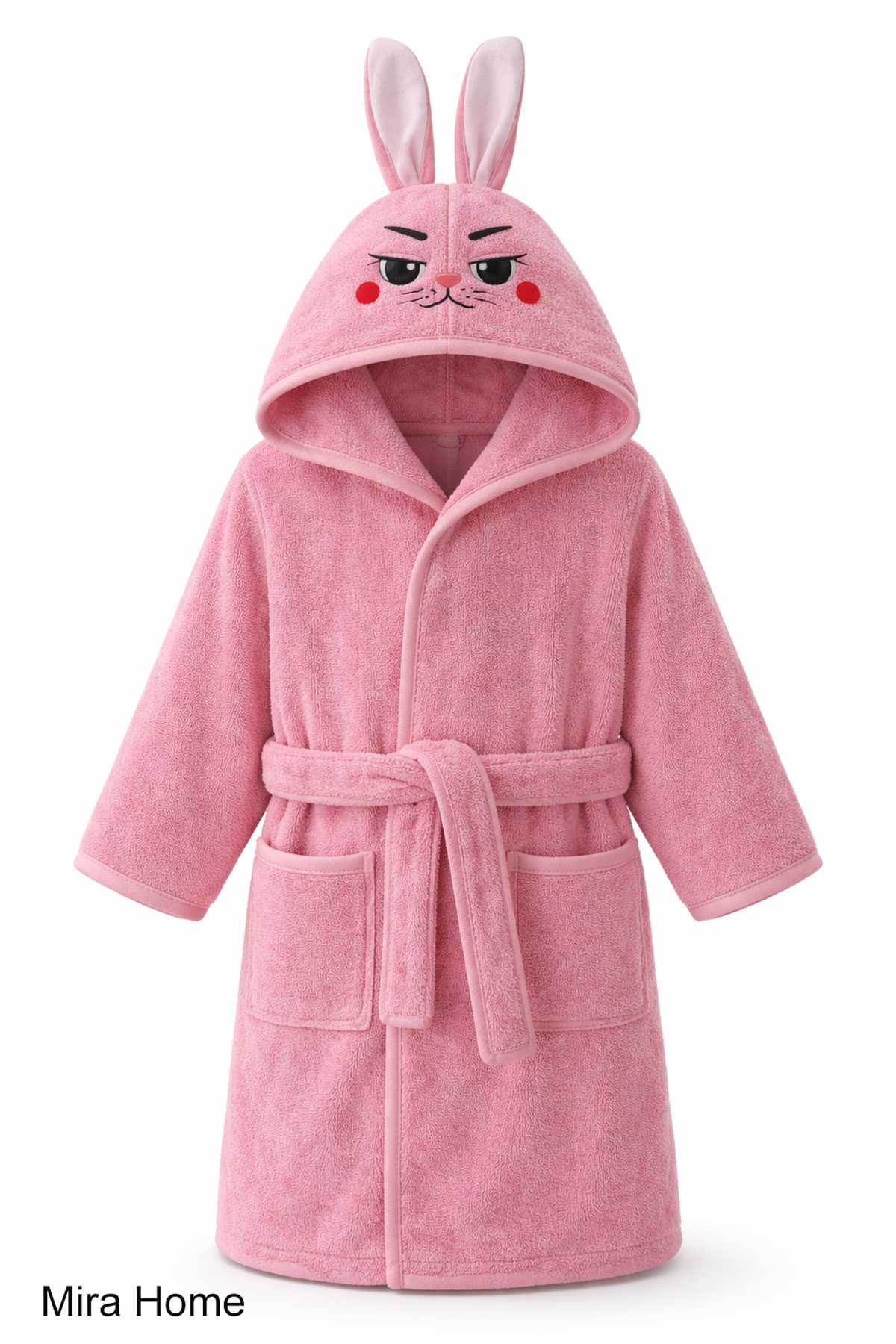 Pink Rabbit Embroidered Hooded Baby and Kids Bathrobe