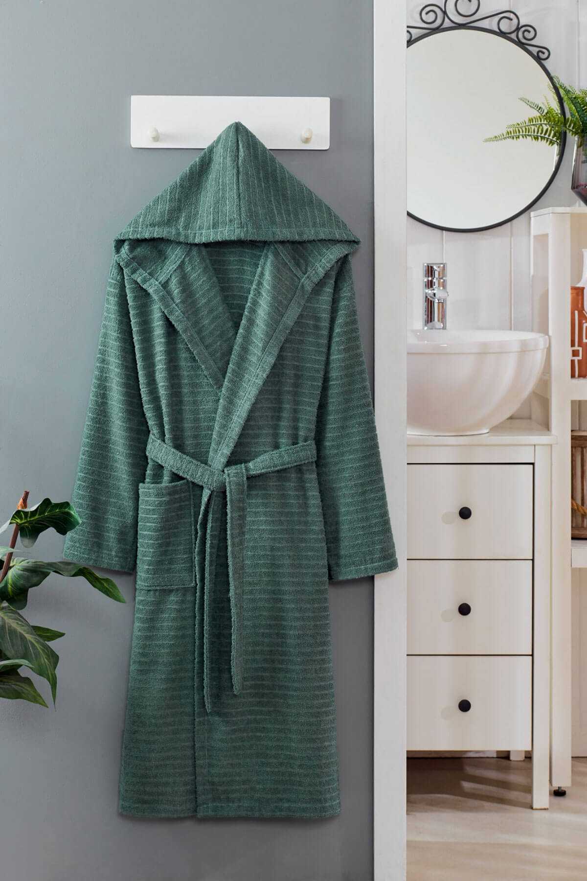 Hooded Unisex Bathrobe %100 Soft Cotton Green