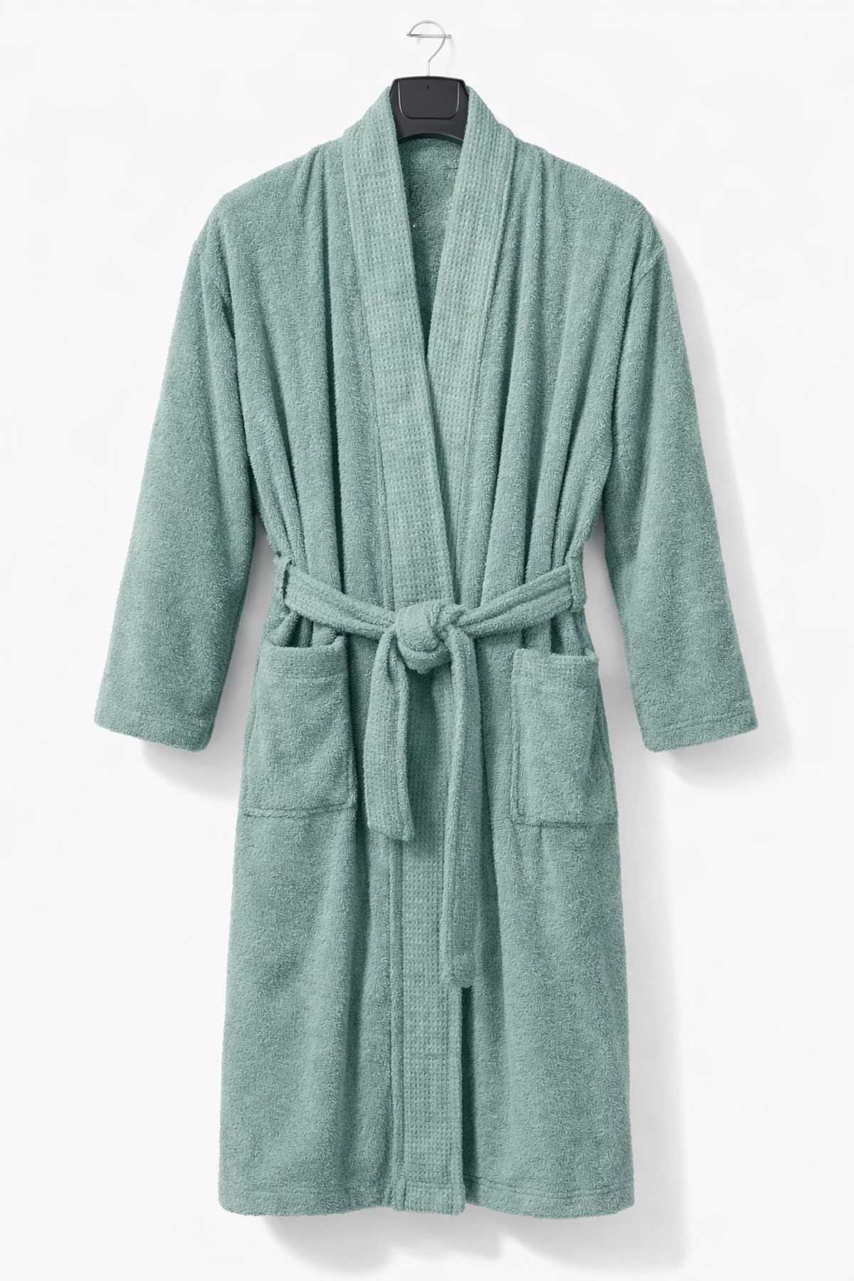 Kimono Collar Unisex Cotton Single Bathrobe Green