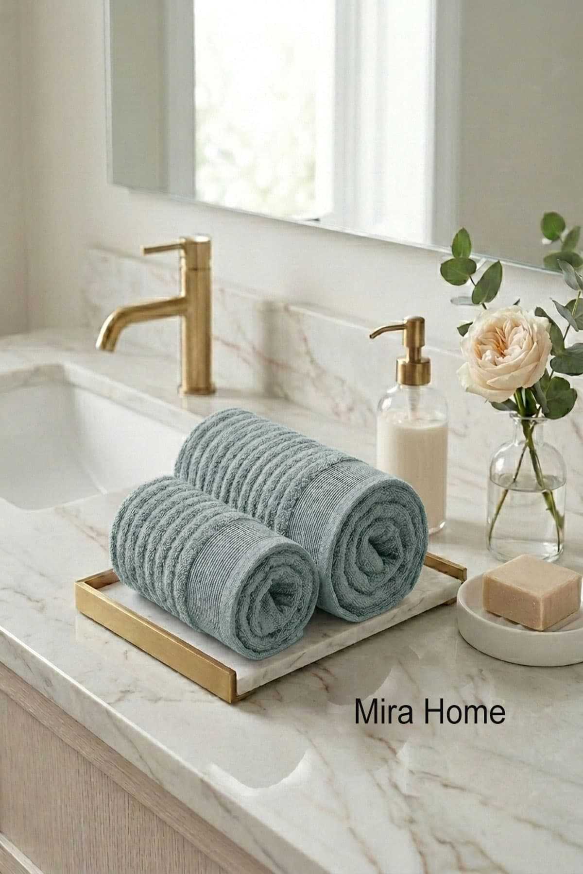 2 Piece Cotton Bath and Hand Face Towel Set Şeyda Green