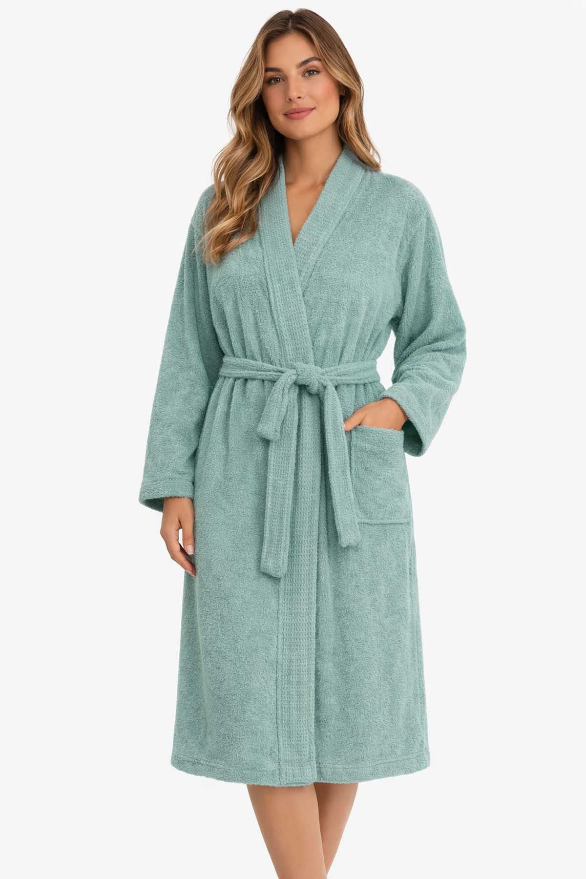 Kimono Collar Unisex Cotton Single Bathrobe Green