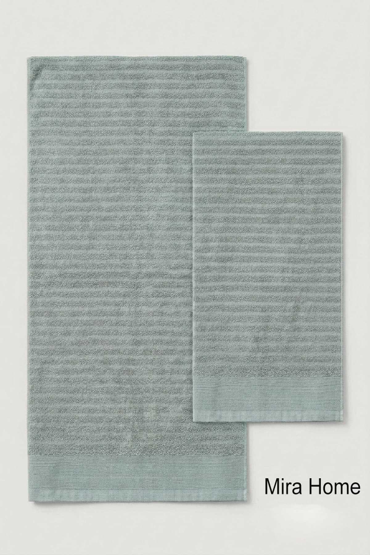2 Piece Cotton Bath and Hand Face Towel Set Şeyda Green