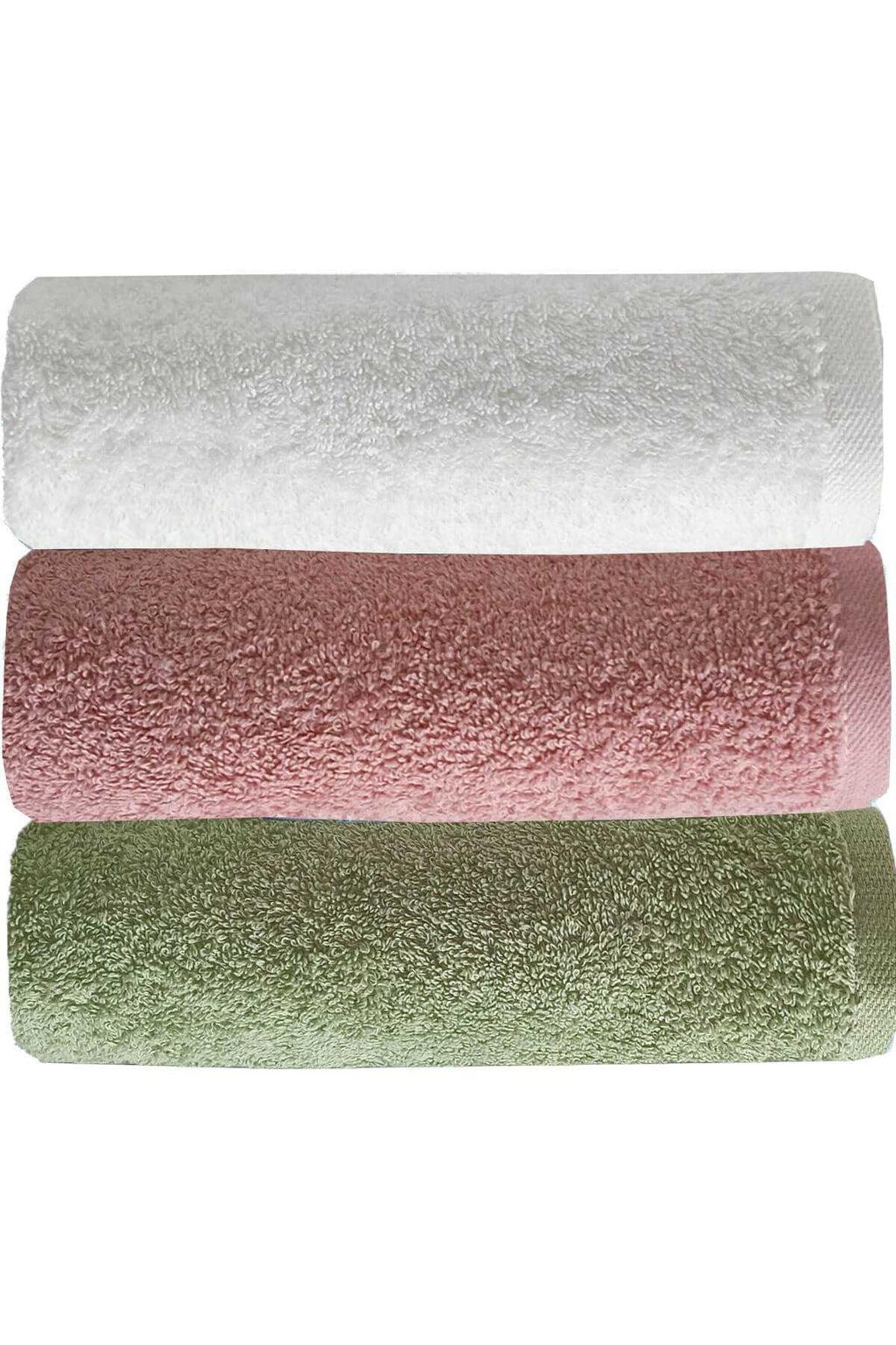 3-Piece Plain Hand Face Towel Set 100% Cotton 50x90 Cm Green Rose White