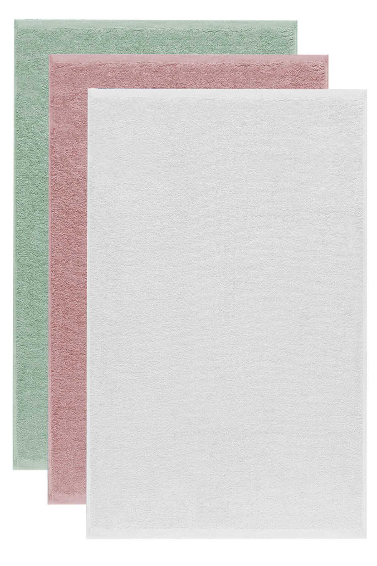 3-Piece Plain Hand Face Towel Set 100% Cotton 50x90 Cm Green Rose White